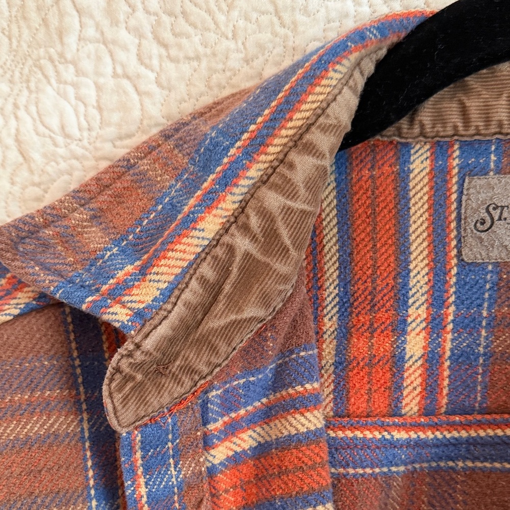 St. John's Bay Brown, Blue & Orange Plaid Corduroy-Trim Shirt - Picture 6 of 9